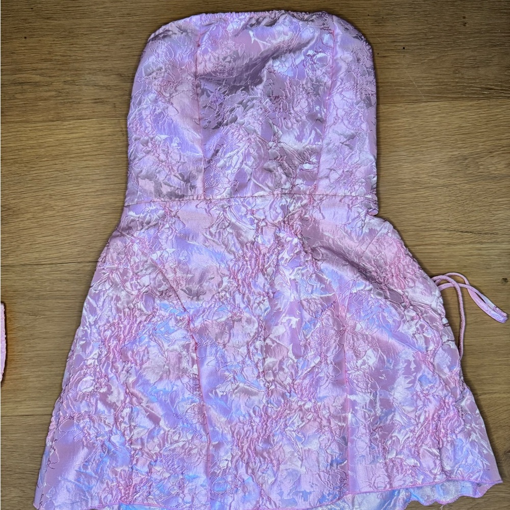 Pink Strapless Dress Lace Up and Bow